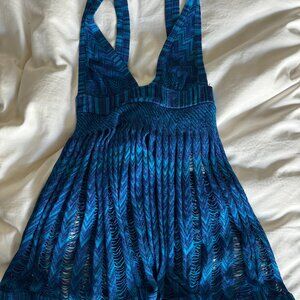 Missoni Mare Blue Chevron knit Cutout detail Babydoll Beach dress 38